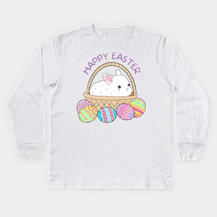 Happy easter a cute bunny in a basket Kids Long Sleeve T-Shirt